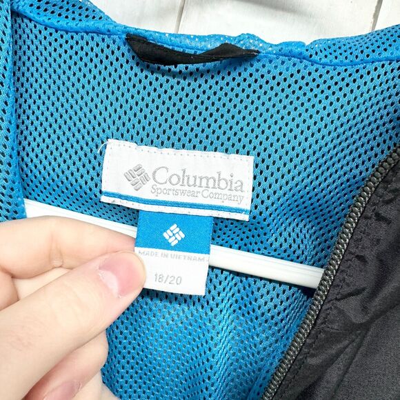 Columbia Jacket Kid 18/20 Windbreaker Black/Grey Zip Up Hooded Front Pocket - Picture 2 of 4
